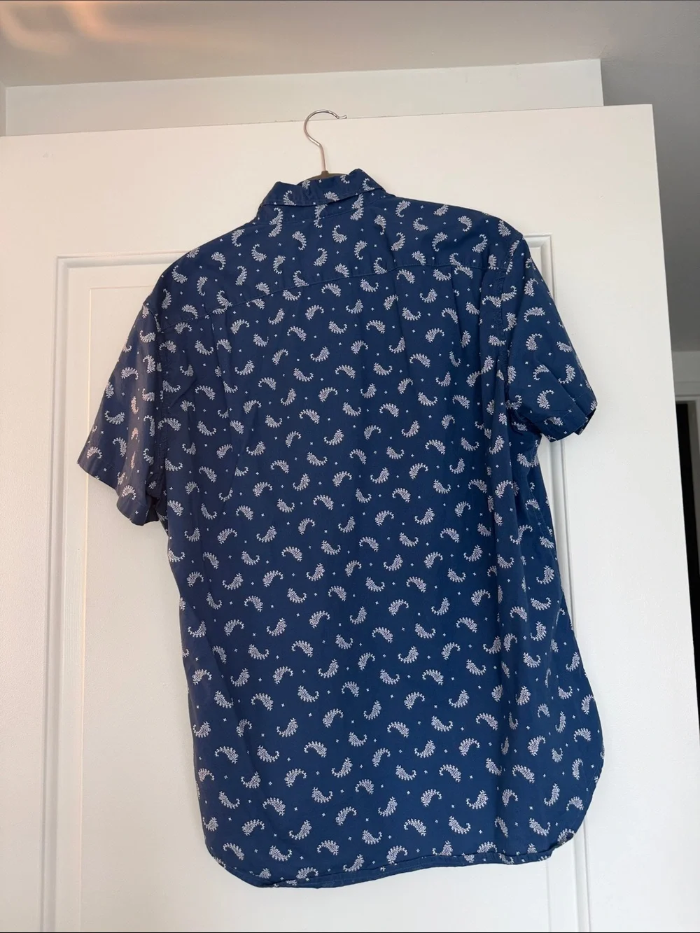 J. Crew Navy Short-Sleeve Button-Down with White Paisley Print